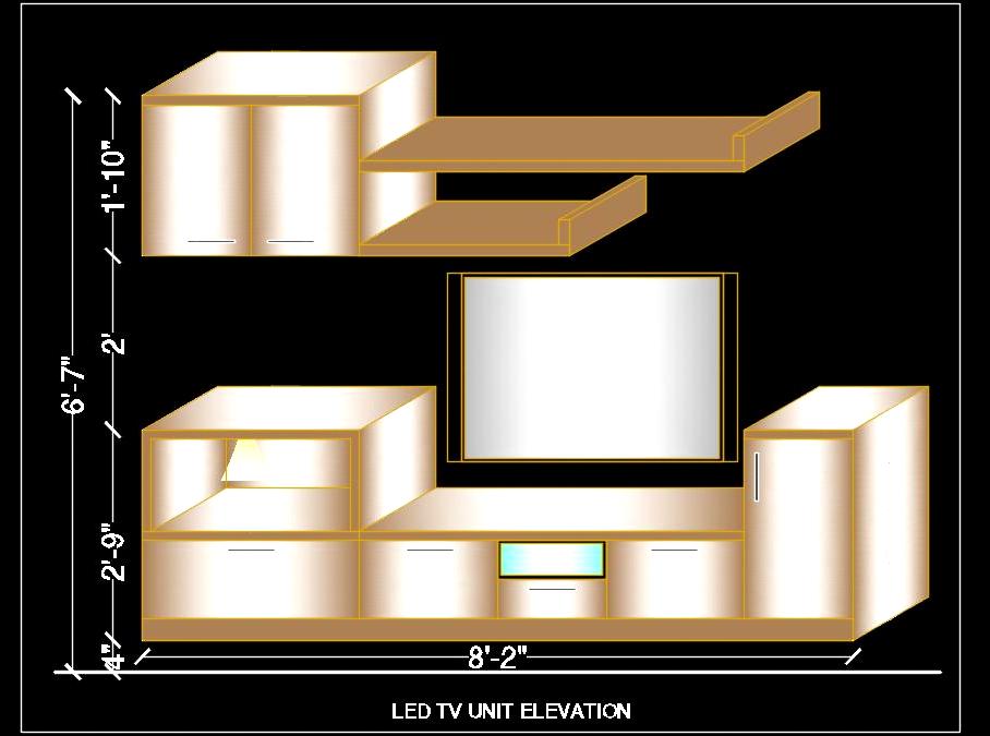 Modern LED TV Unit with 3D View- Free Cad Block